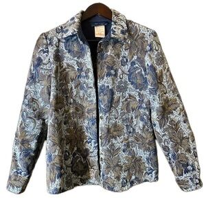 Lana Lee Sport Women’s Button-Down Shirt Blazer Blue Gray Tapestry Floral Size 8